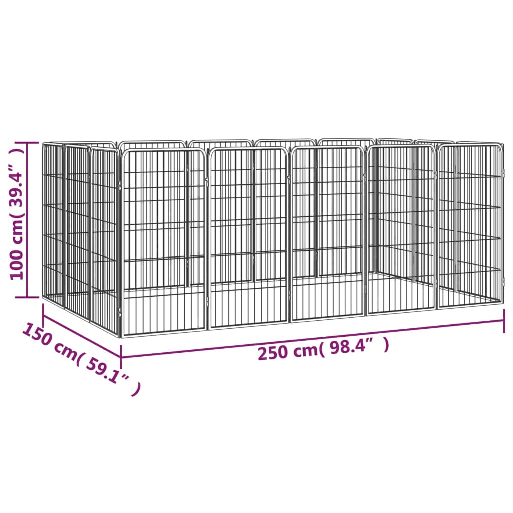 vidaXL Pasja ograda s 16 paneli črna 50x100 cm prašno barvano jeklo