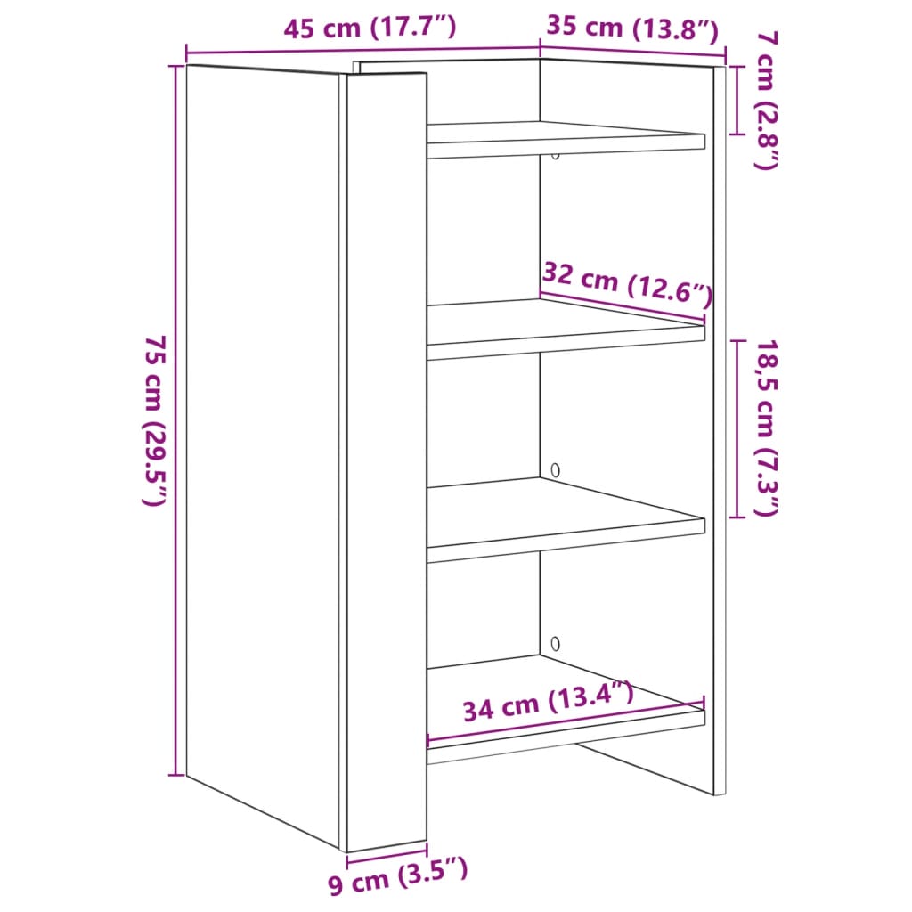 vidaXL Komoda sonoma hrast 45x35x75 cm inženirski les