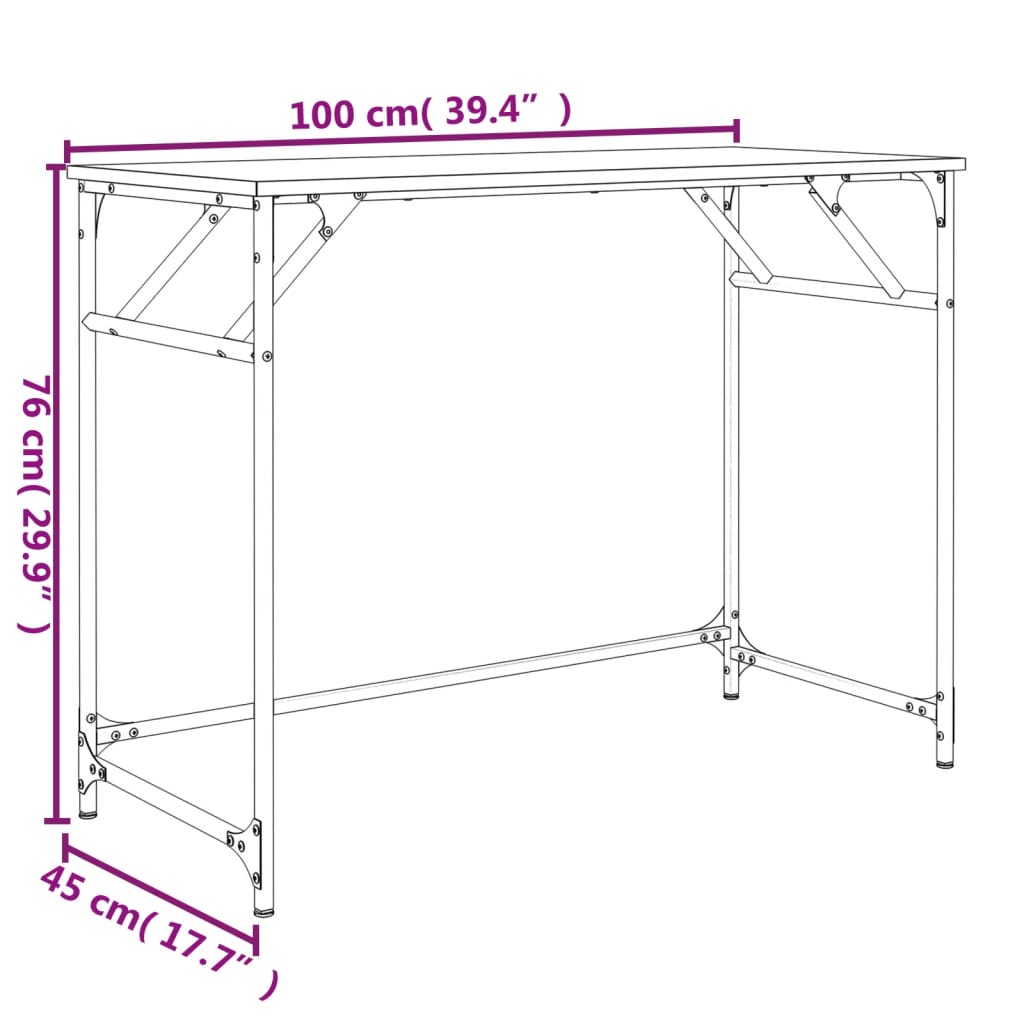 vidaXL Pisalna miza dimljeni hrast 100x45x76 cm inženirski les jeklo