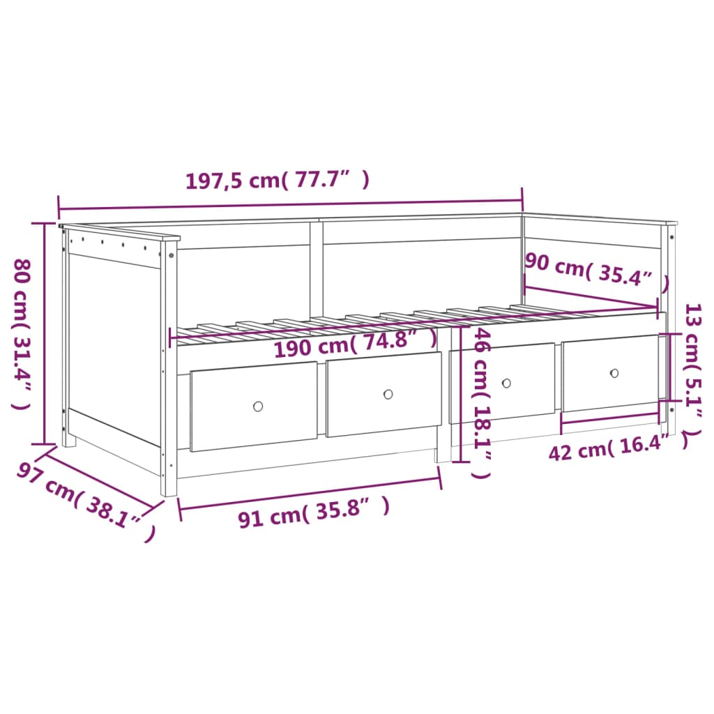 vidaXL Izvlečna postelja brez vzmetnice bela 90x190 cm trdna borovina