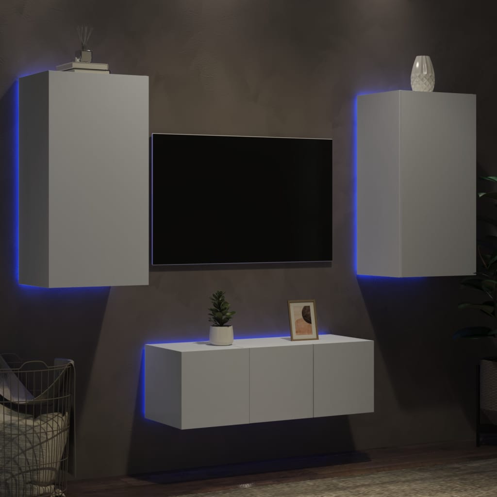 vidaXL Komplet TV omaric LED 4-delni bel inženirski les