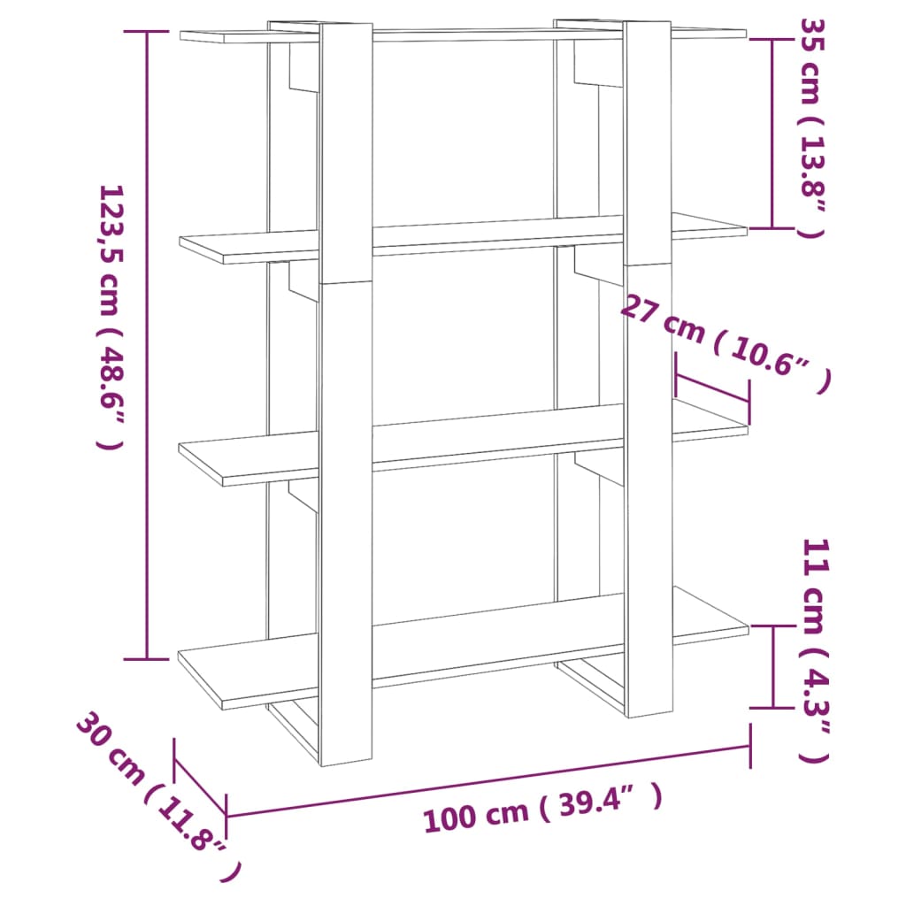 vidaXL Knjižna omara/pregrada bela 100x30x123,5 cm