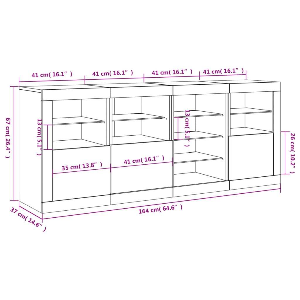 vidaXL Komoda z LED diodami bela 164x37x67 cm