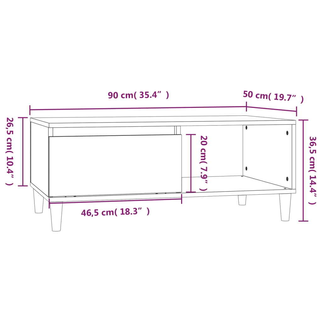 vidaXL Klubska mizica siva sonoma 90x50x36,5 cm inženirski les