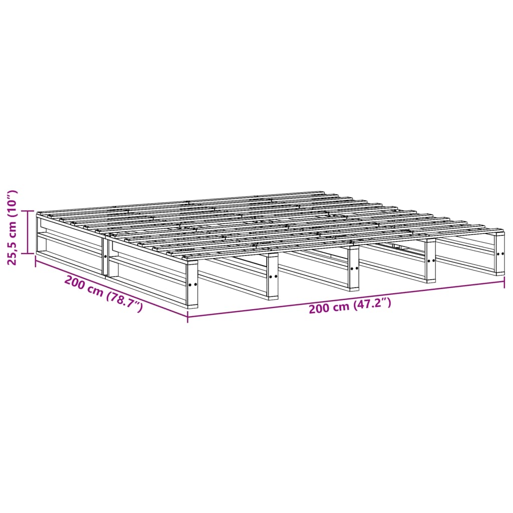 vidaXL Posteljni okvir brez vzmetnice 200x200 cm trdna borovina