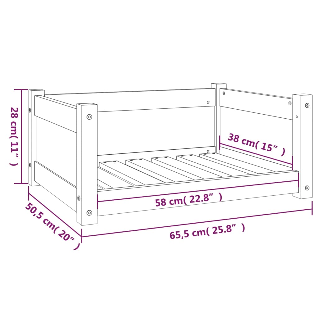 vidaXL Pasja postelja siv 65,5x50,5x28 cm trdna borovina
