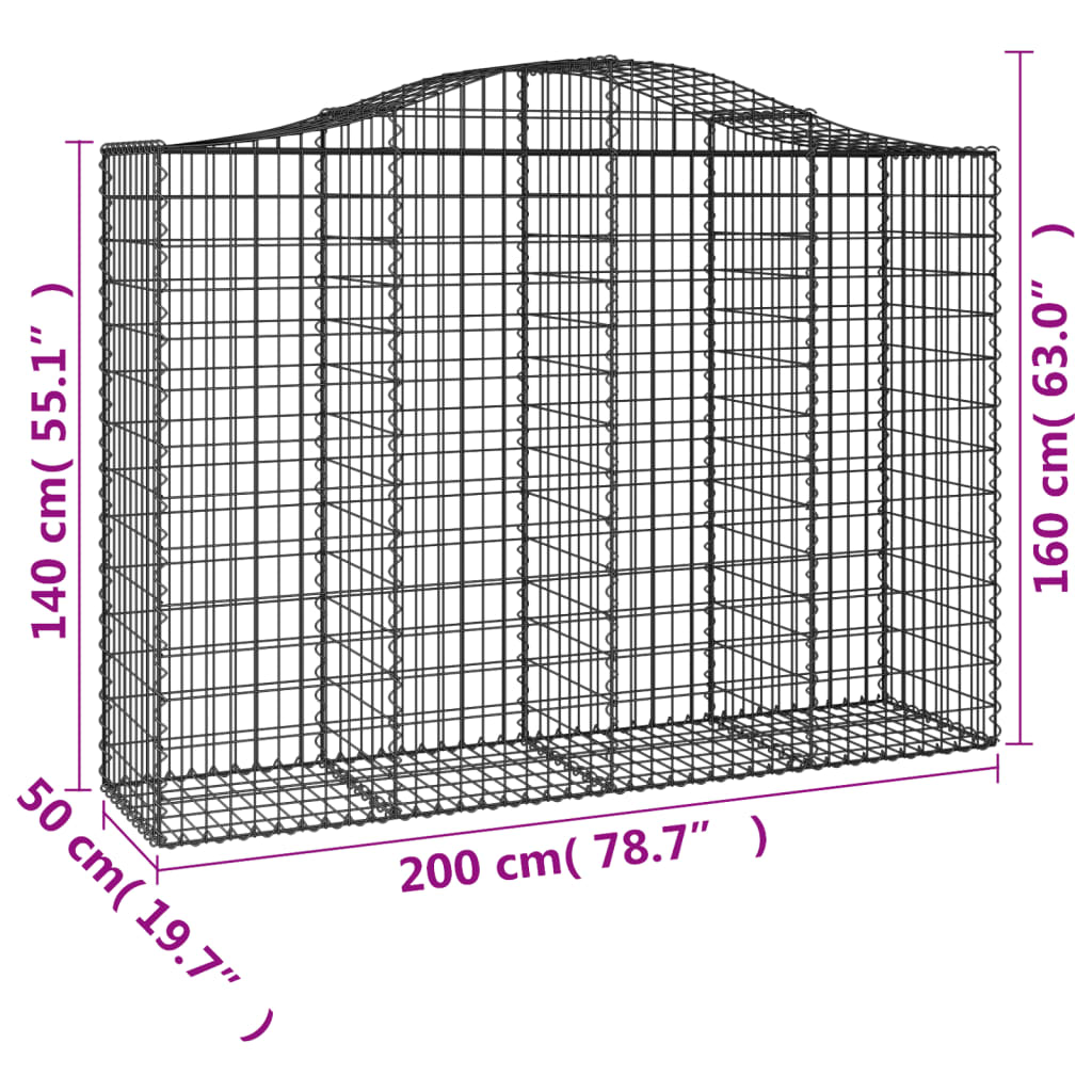 vidaXL Obokane gabion košare 14kosi 200x50x140/160 cm pocinkano železo