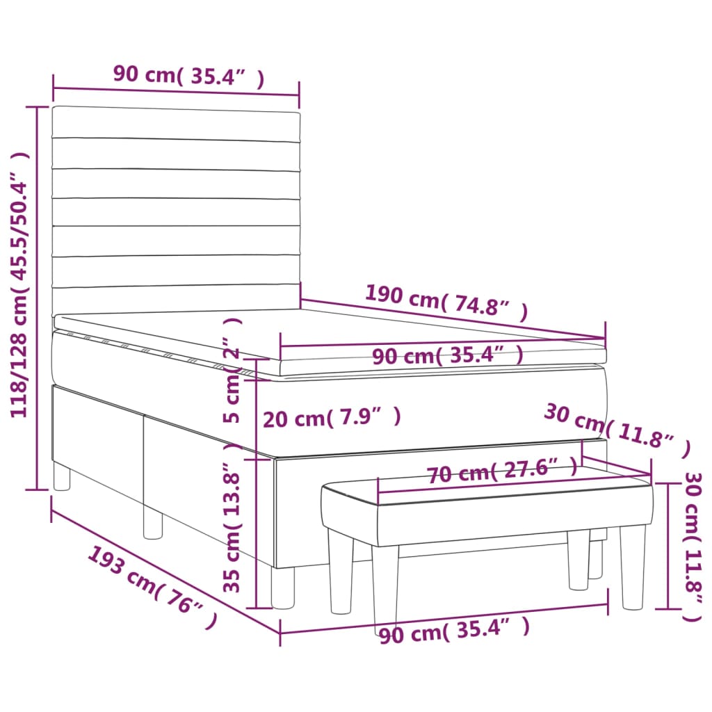 vidaXL Box spring postelja z vzmetnico krem 90x190 cm blago