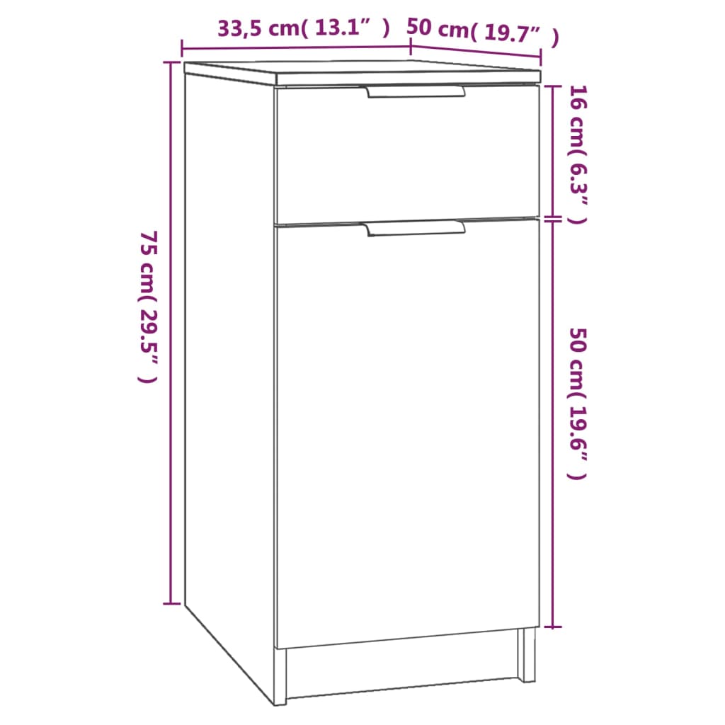 vidaXL Omarica za pisalno mizo bela 33,5x50x75 cm konstruiran les