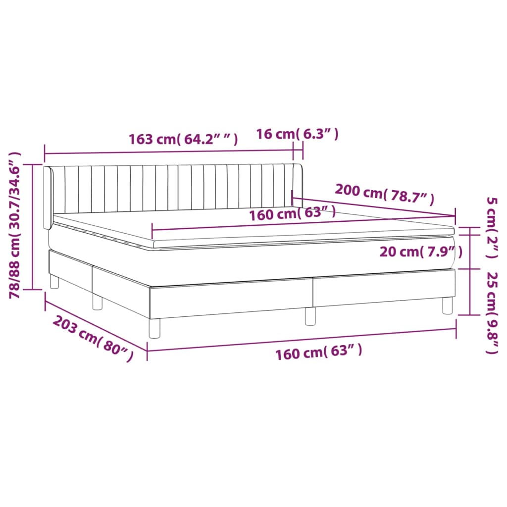 vidaXL Box spring postelja z vzmetnico temno modra 160x200 cm žamet