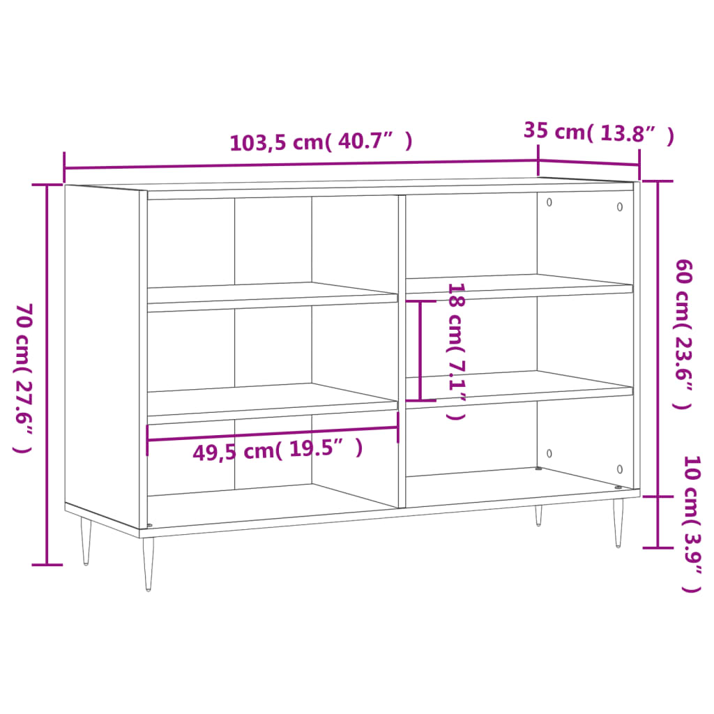 vidaXL Komoda betonsko siva 103,5x35x70 cm inženirski les