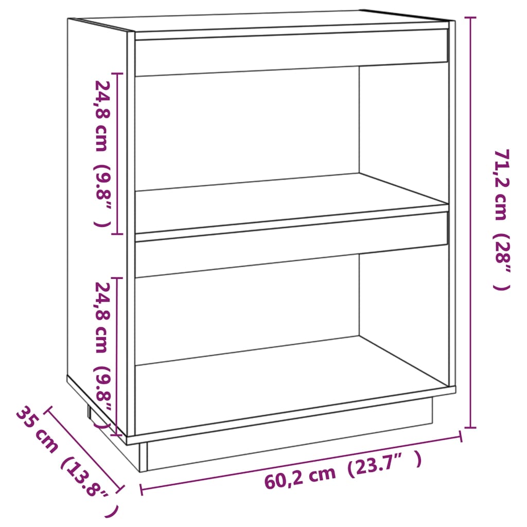 vidaXL Knjižna omara siva 60x35x71 cm trdna borovina