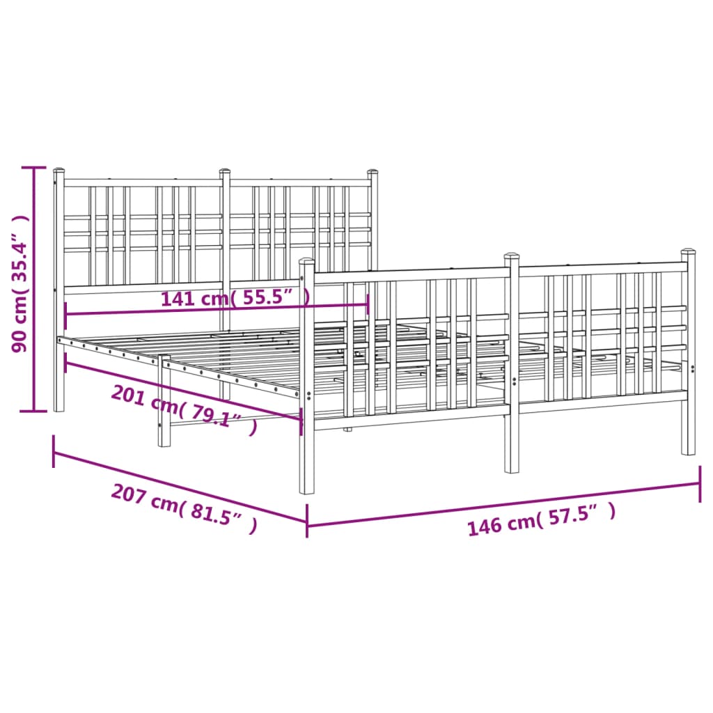 vidaXL Kovinski posteljni okvir z vzglavjem in vznožjem bel 140x200 cm