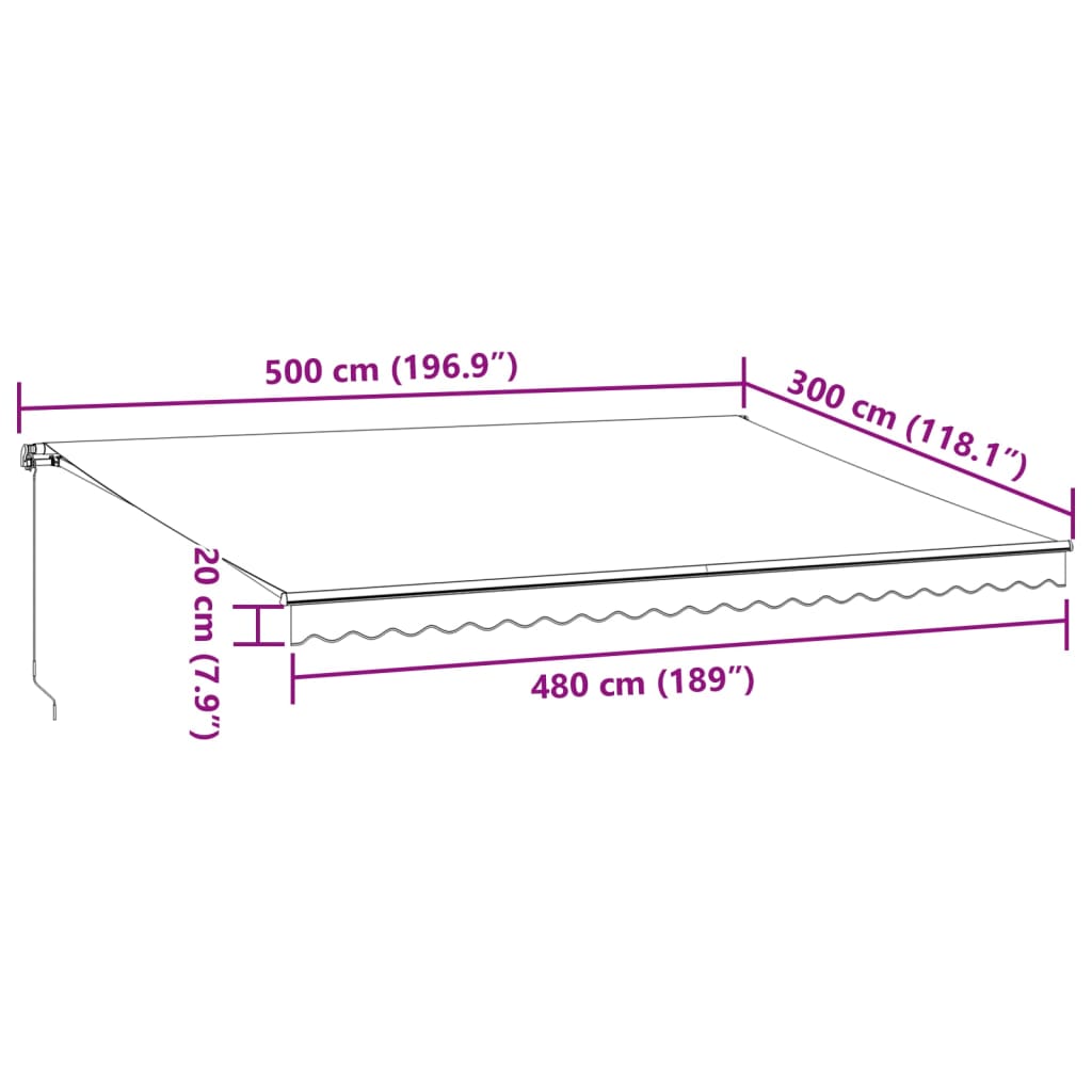 vidaXL Ročno zložljiva tenda z LED antracit in bela 500x300 cm