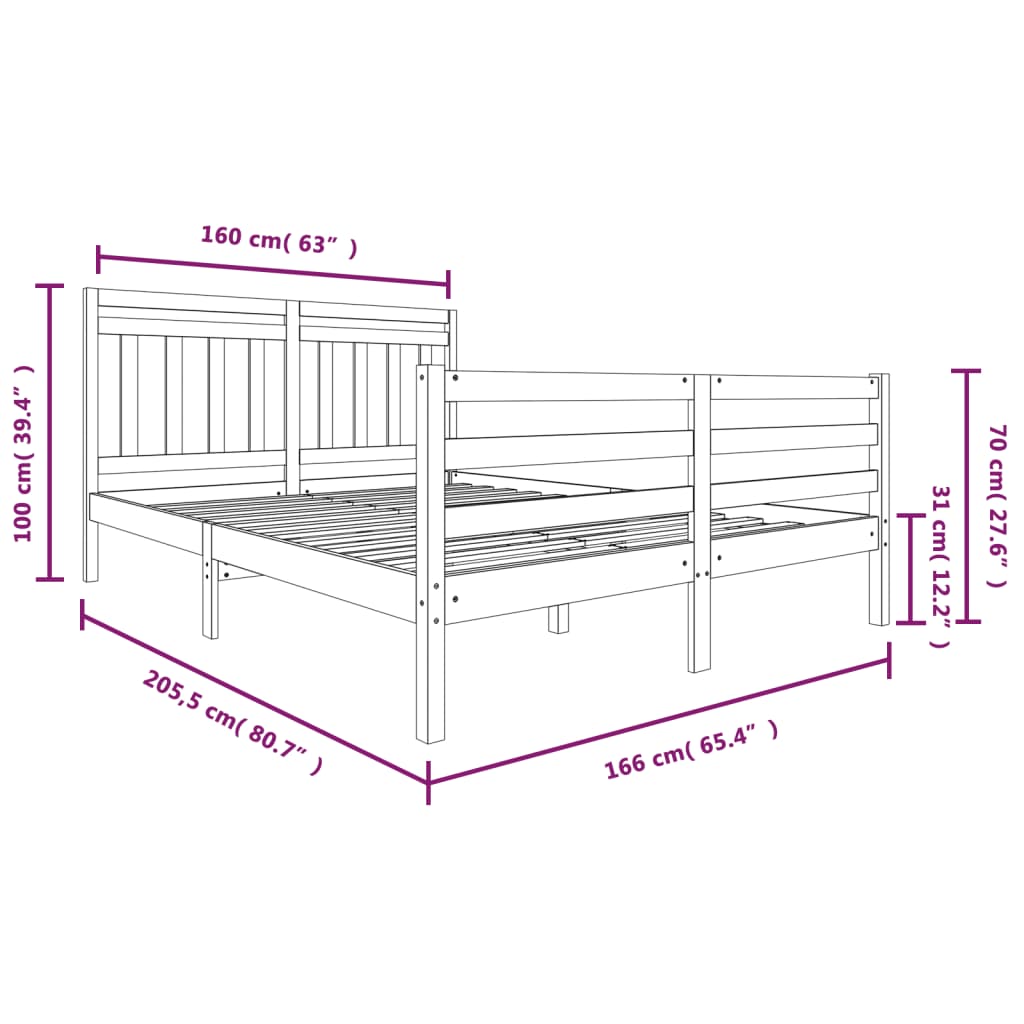 vidaXL Posteljni okvir iz trdnega lesa 160x200 cm