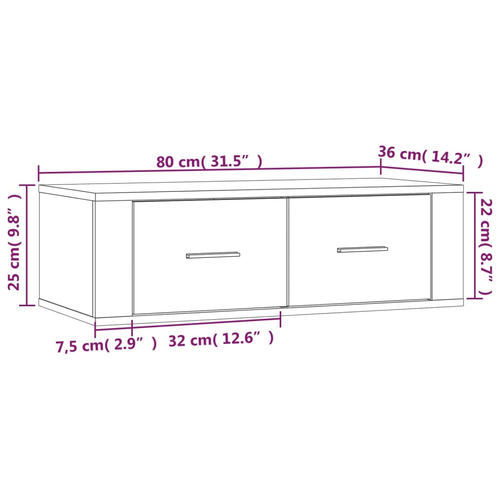 vidaXL Viseča TV omarica dimljeni hrast 80x36x25 cm inženirski les