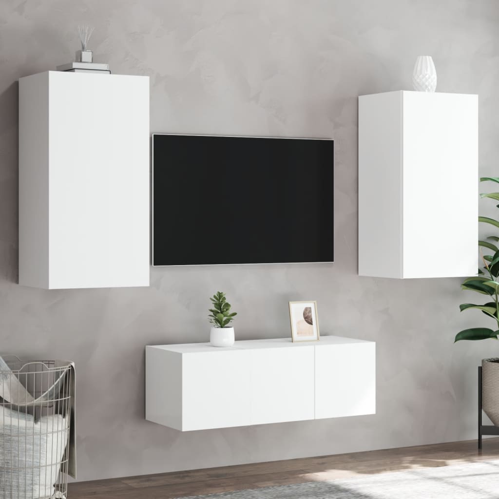 vidaXL Komplet TV omaric LED 4-delni bel inženirski les