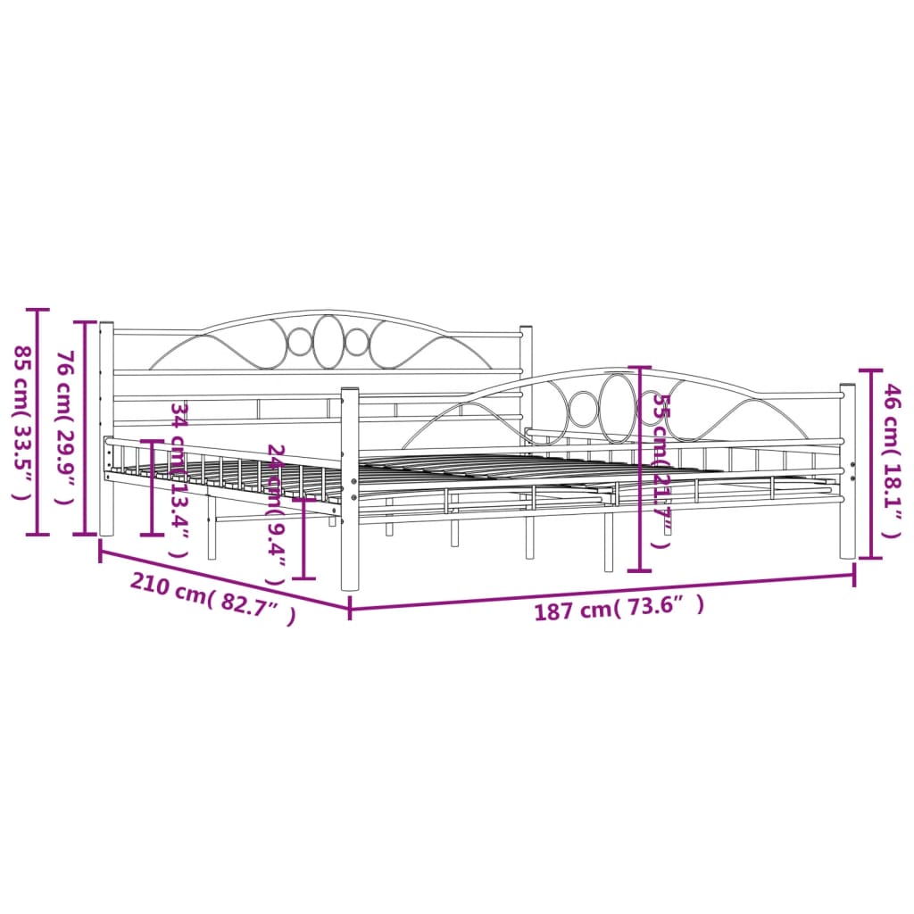 vidaXL Posteljni okvir črno jeklo 180x200 cm