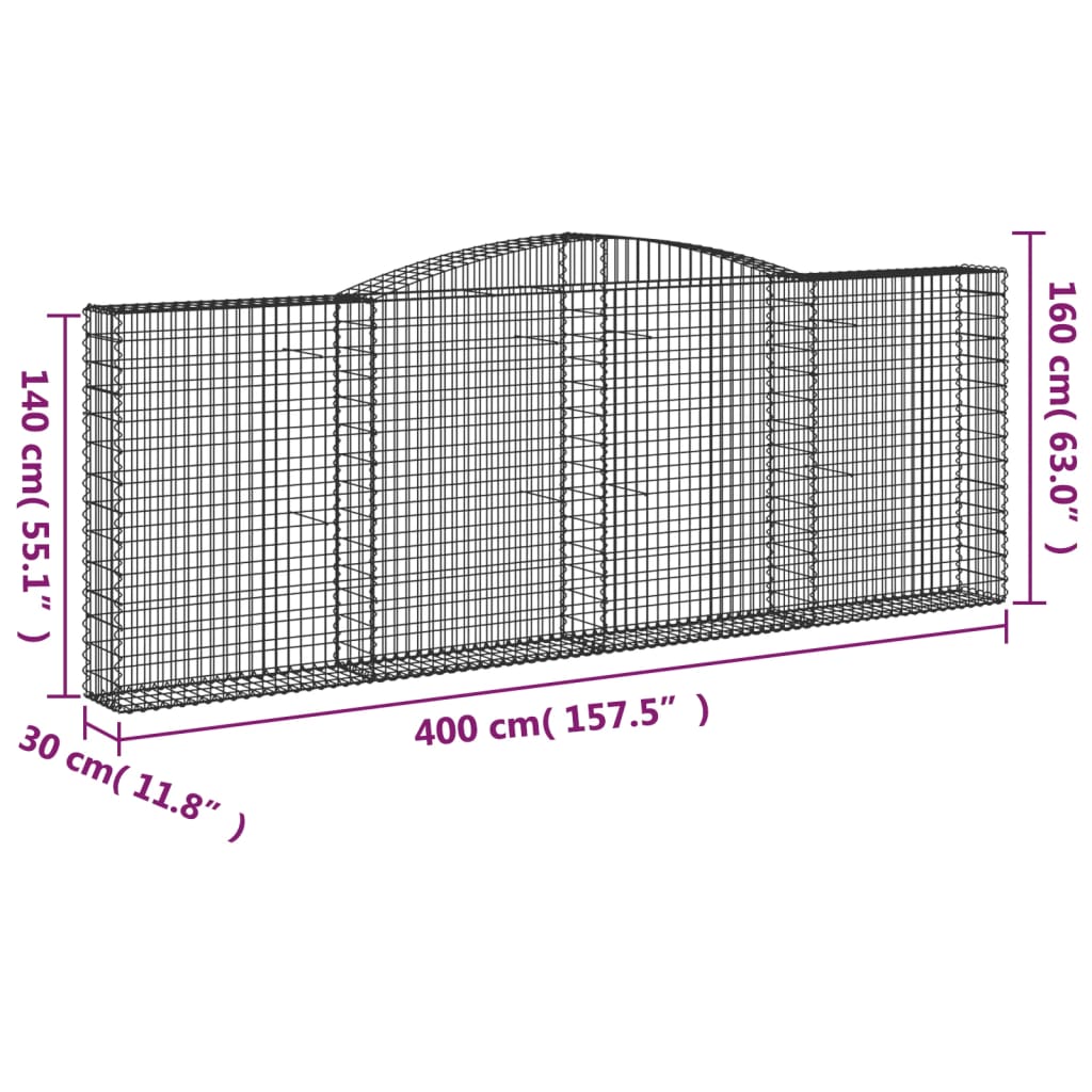 vidaXL Obokane gabion košare 7 kosov 400x30x140/160cm pocinkano železo