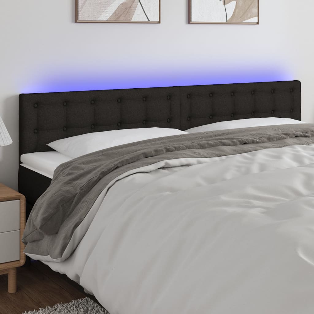 vidaXL LED posteljno vzglavje črno 200x5x78/88 cm blago