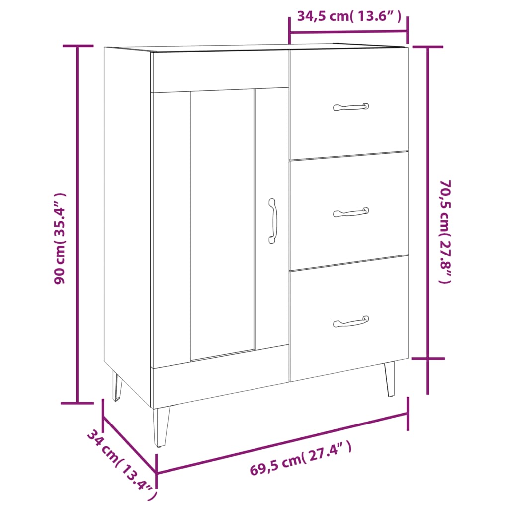 vidaXL Komoda črna 69,5x34x90 cm konstruiran les