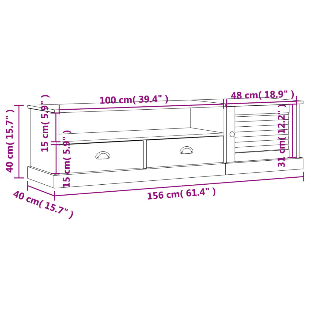 vidaXL TV omarica VIGO 156x40x40 cm trdna borovina