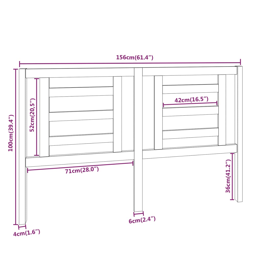 vidaXL Posteljno vzglavje 156x4x100 cm trdna borovina