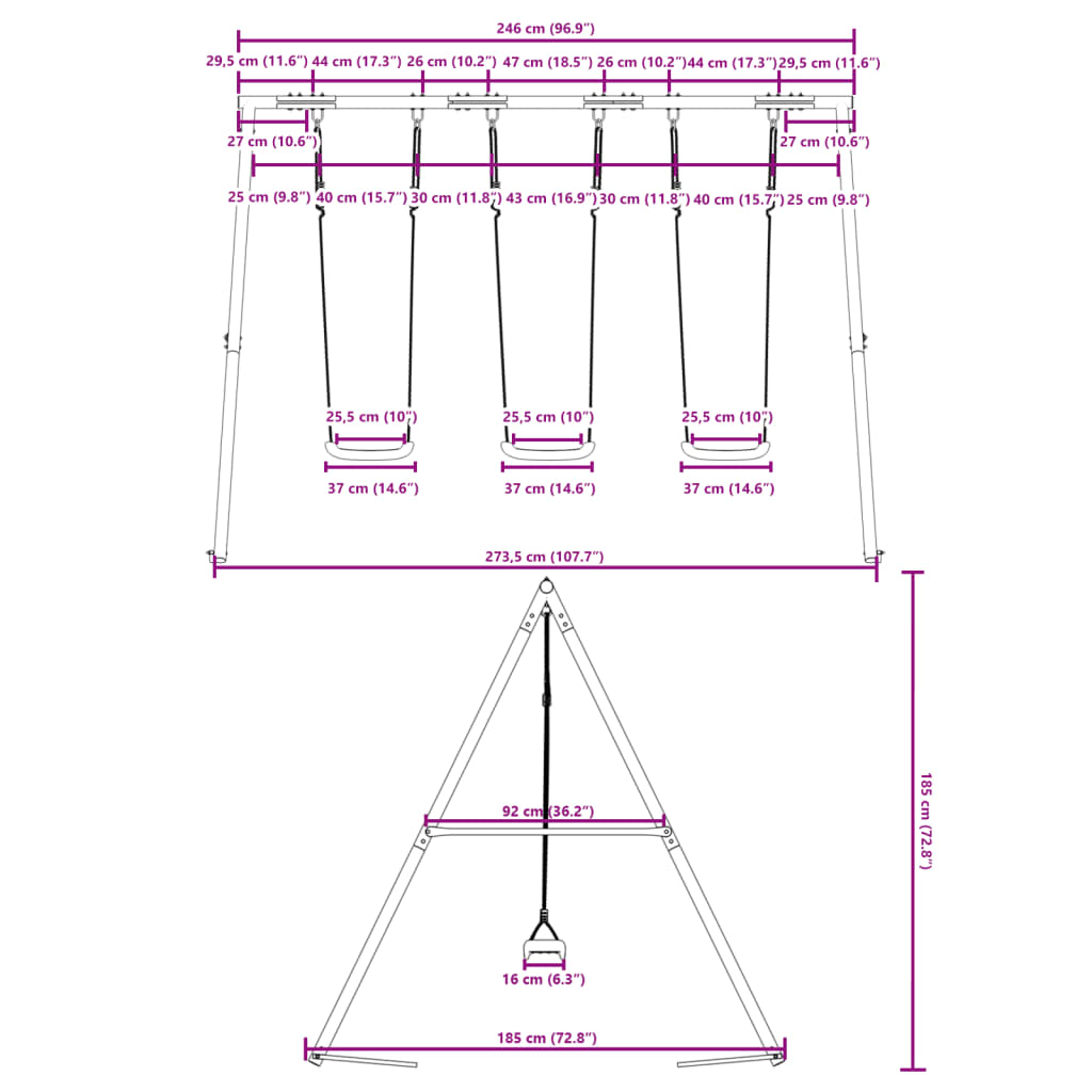 vidaXL Zunanji komplet s 3 gugalnicami