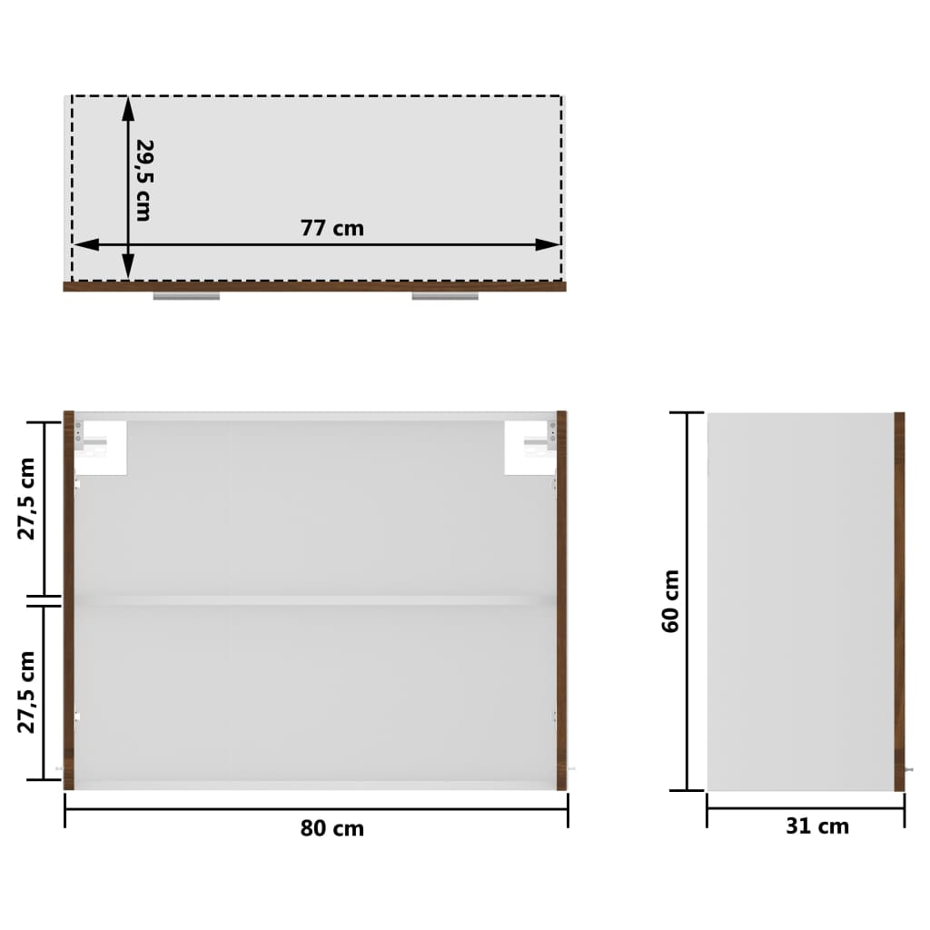 vidaXL Steklena viseča omarica rjavi hrast 80x31x60 cm inženirski les