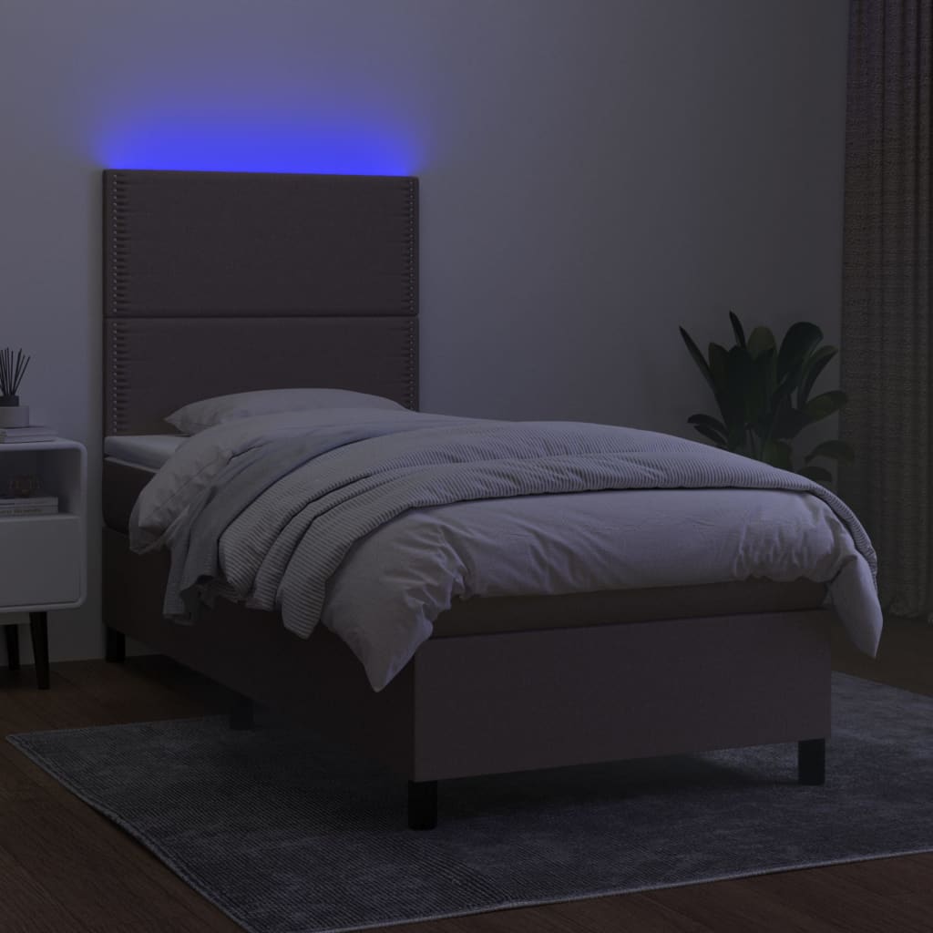 vidaXL Box spring postelja z vzmetnico LED taupe 100x200 cm blago