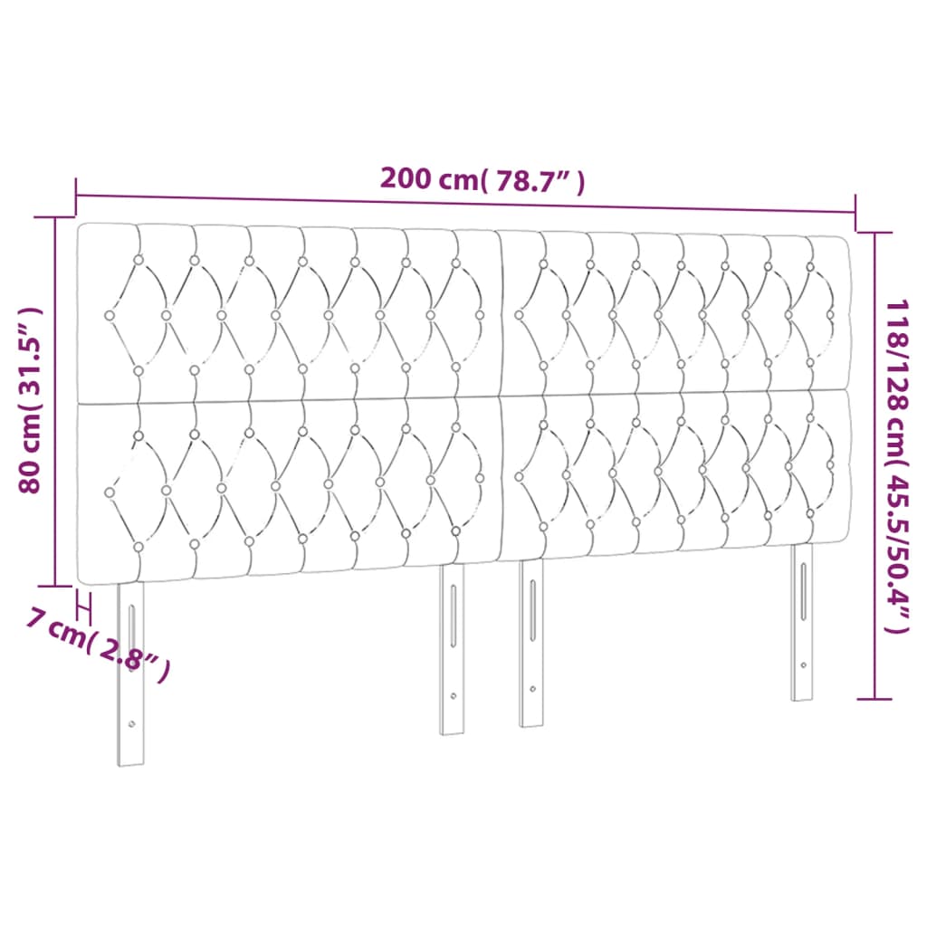 vidaXL LED posteljno vzglavje svetlo sivo 200x7x118/128 cm blago