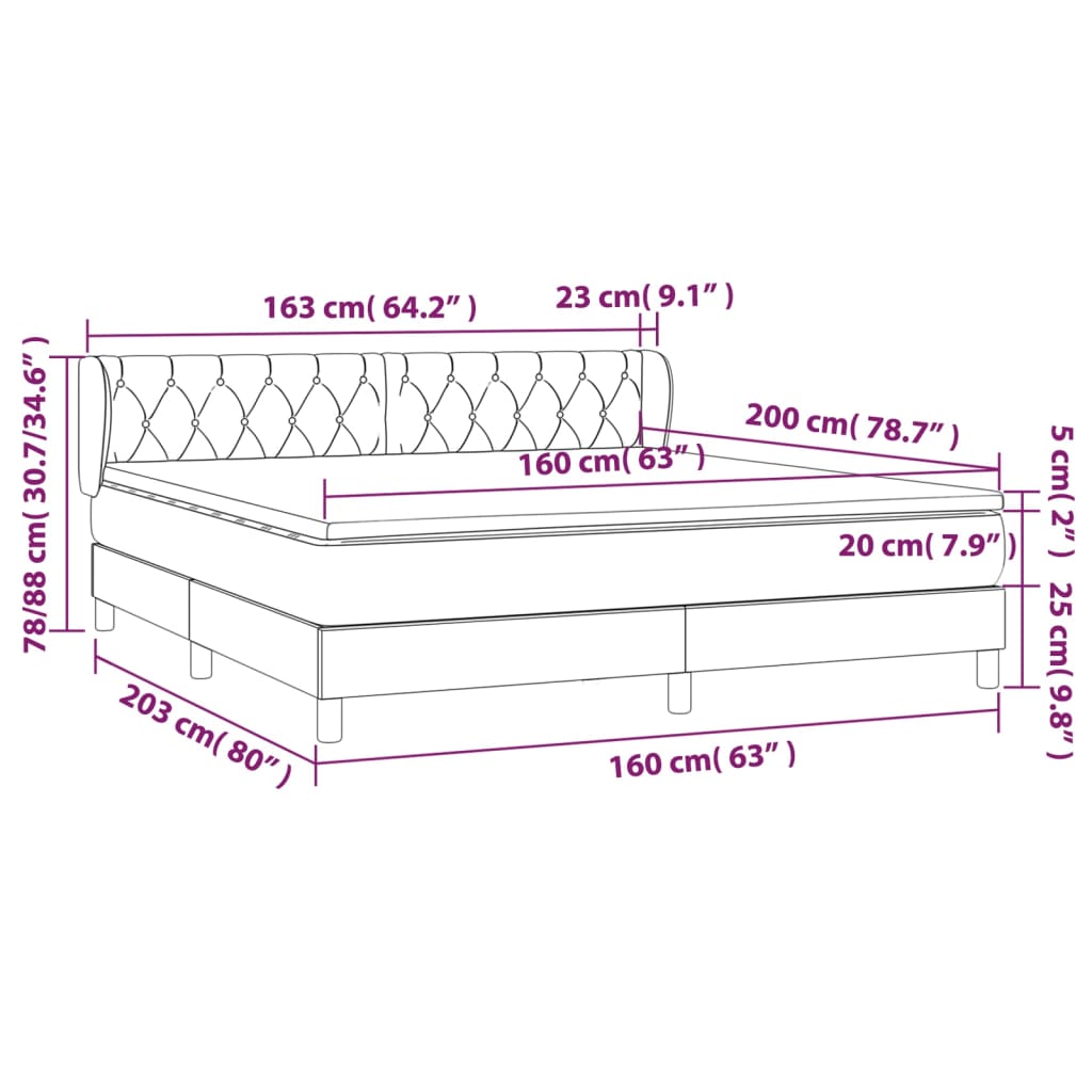 vidaXL Box spring postelja z vzmetnico temno siva 160x200 cm žamet