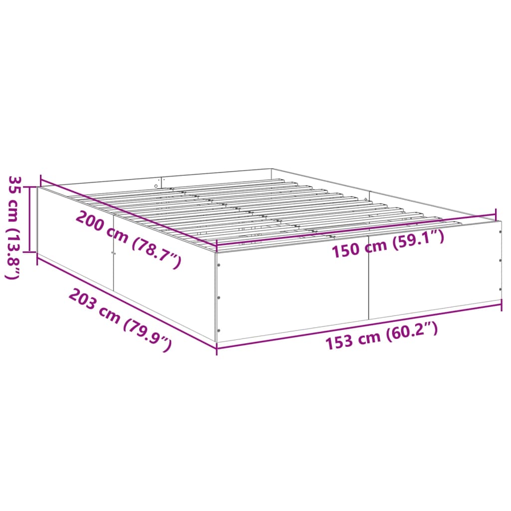 vidaXL Posteljni okvir rjav hrast 150x200 cm inženirski les