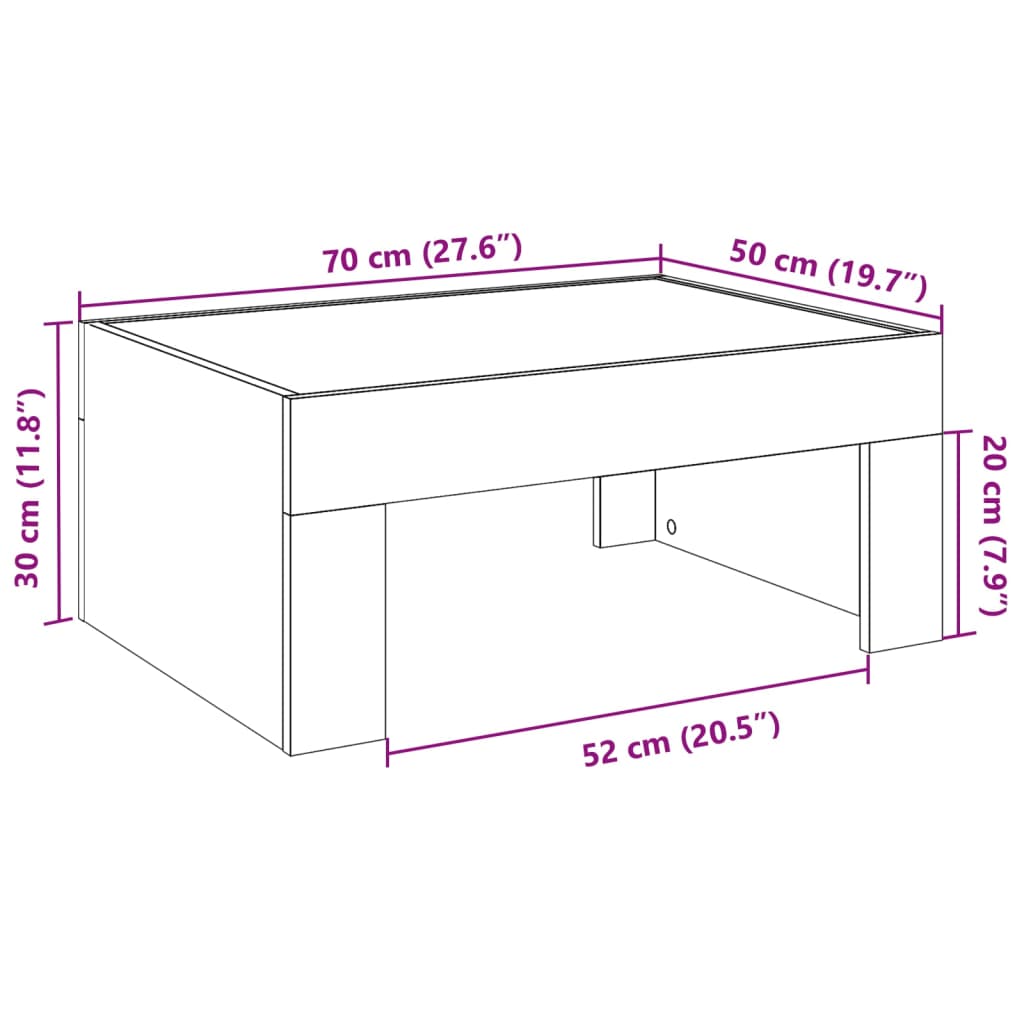 vidaXL Klubska mizica z neskončnimi LED sonoma hrast 70x50x30 cm