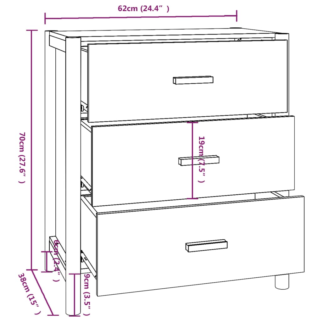 vidaXL Komoda črna 62x38x70 cm inženirski les