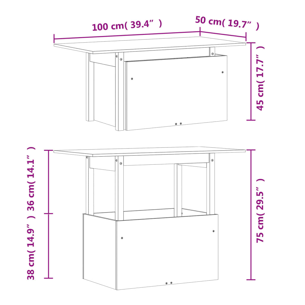 vidaXL Vrtna miza 100x50x75 cm impregnirana borovina