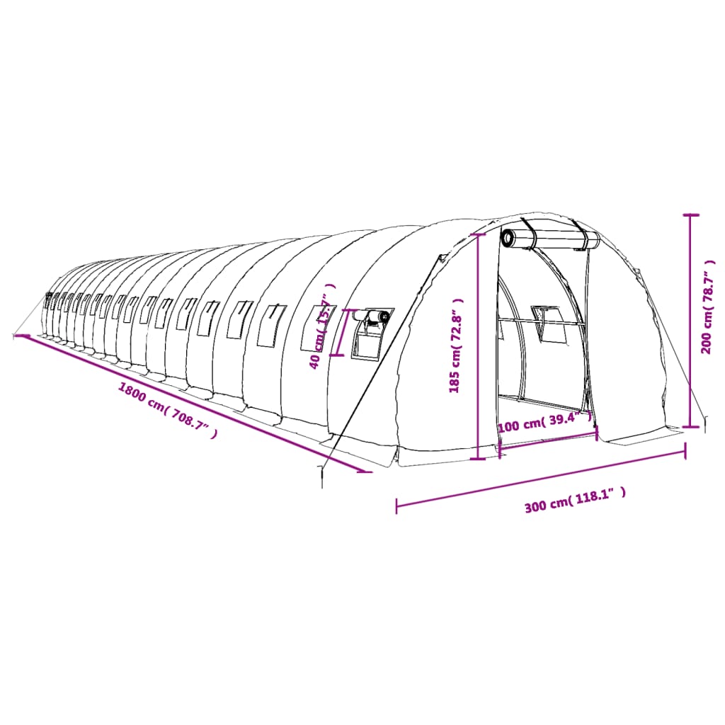 vidaXL Rastlinjak z jeklenim ogrodjem zelen 54 m² 18x3x2 m