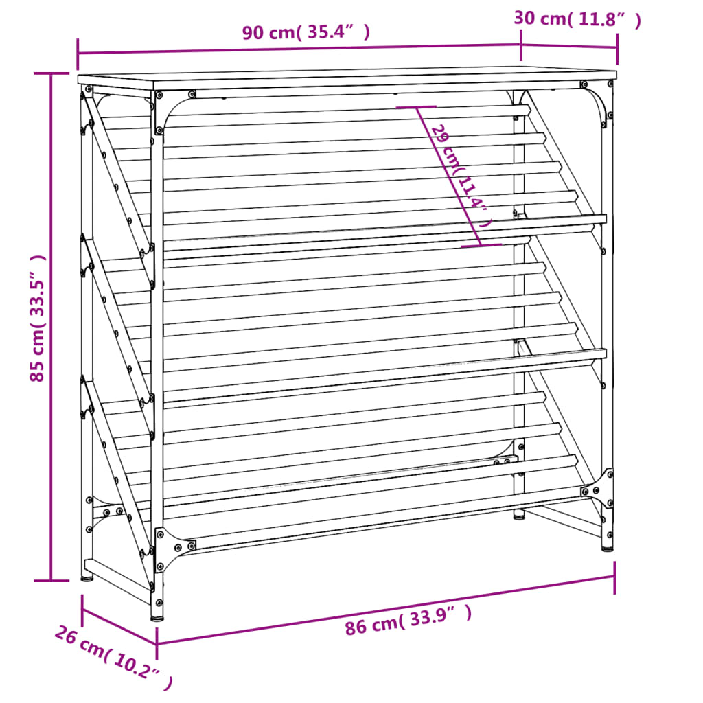 vidaXL Regal za čevlje sonoma hrast 90x30x85 cm inženirski les