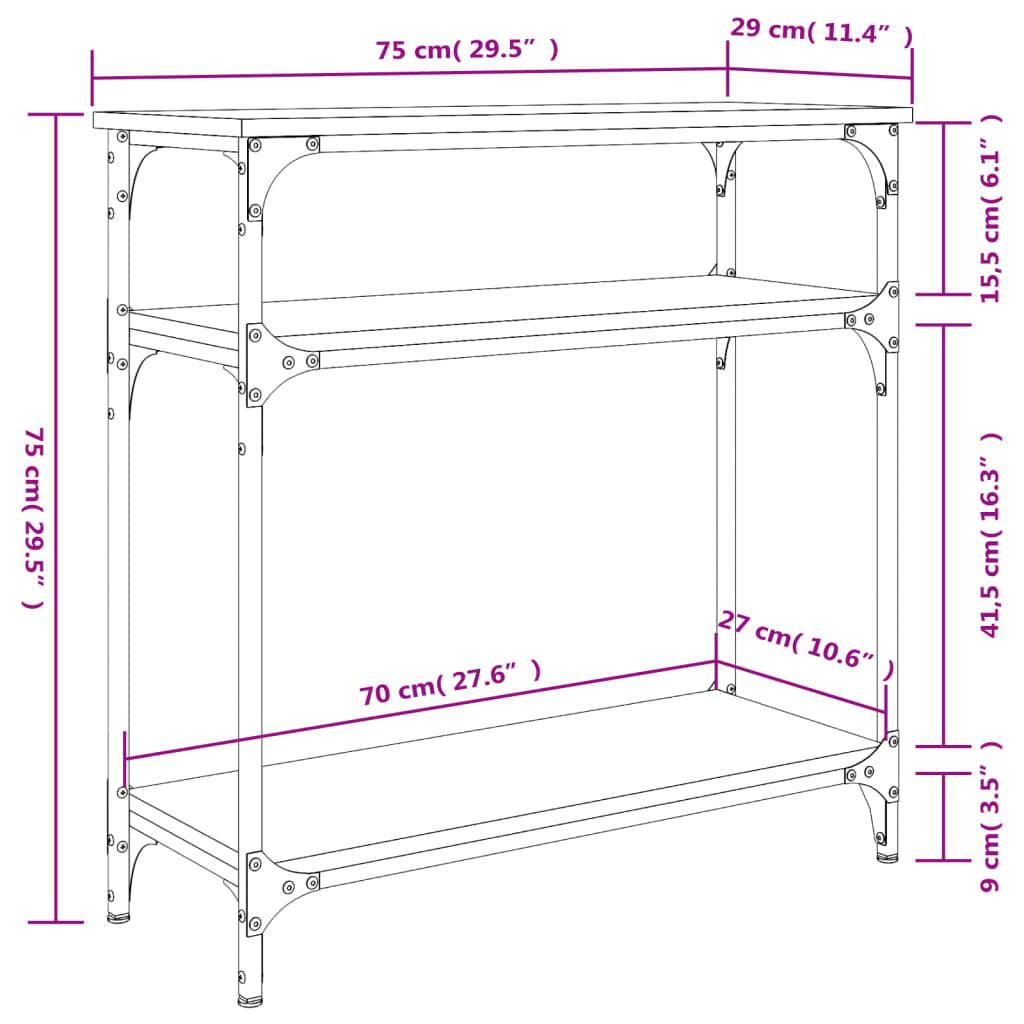 vidaXL Konzolna mizica siva sonoma 75x29x75 cm inženirski les