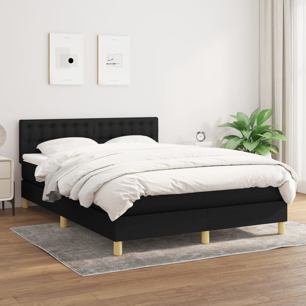 vidaXL Box spring postelja z vzmetnico črna 140x200 cm blago