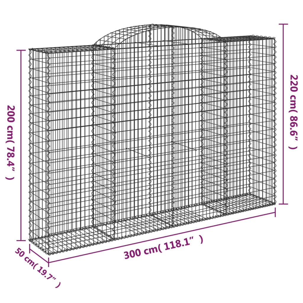 vidaXL Obokana gabionska košara 300x50x200/220 cm pocinkano železo