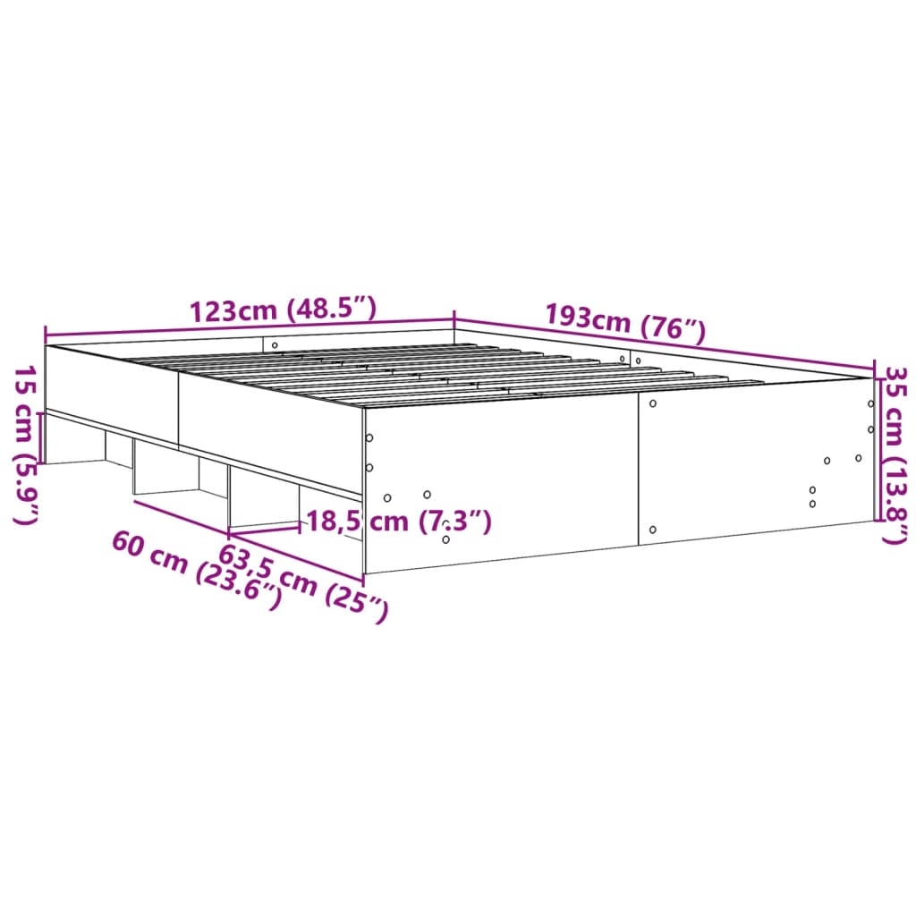 vidaXL Posteljni okvir bel 120x190 cm inženirski les