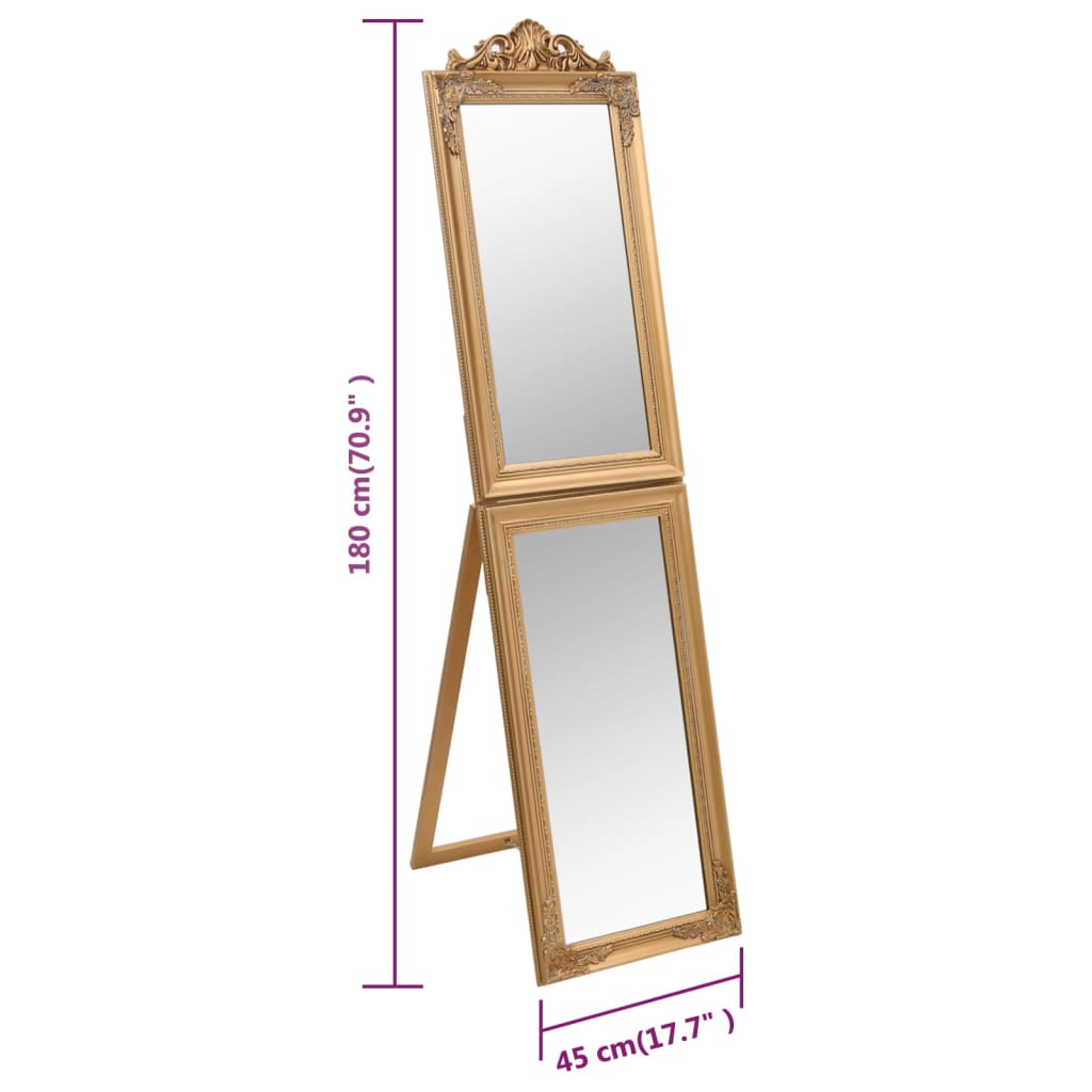 vidaXL Prostostoječe ogledalo zlato 45x180 cm