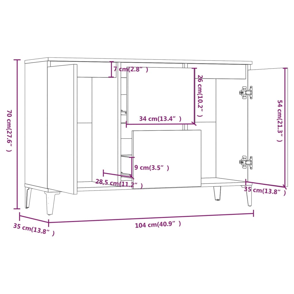 vidaXL Komoda siva sonoma 104x35x70 cm konstruiran les