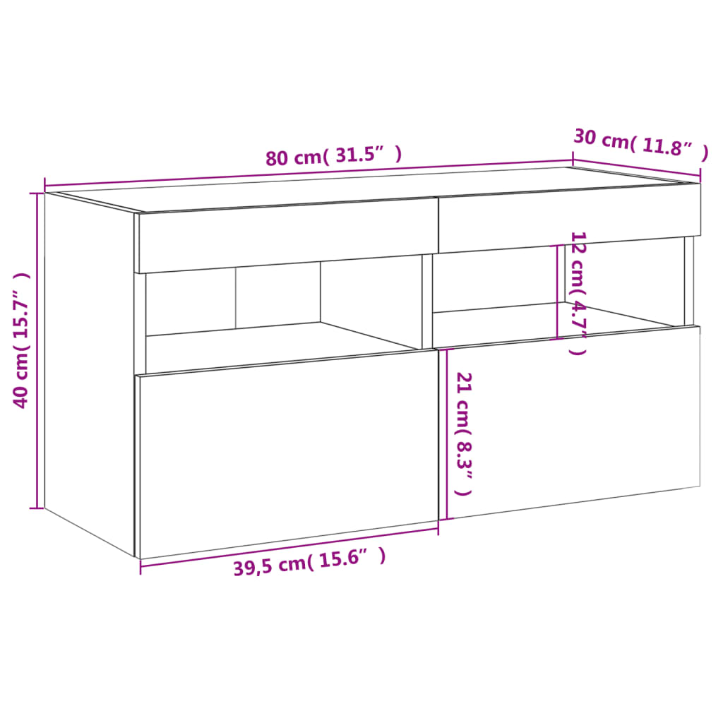 vidaXL Stenska TV omarica z LED lučkami betonsko siva 80x30x40 cm