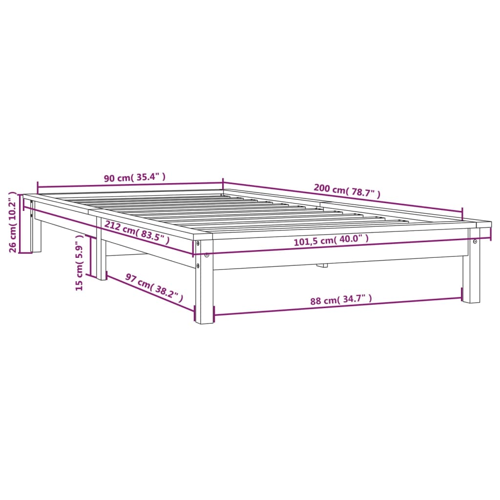 vidaXL Posteljni okvir medeno rjav 90x200 cm trdna borovina