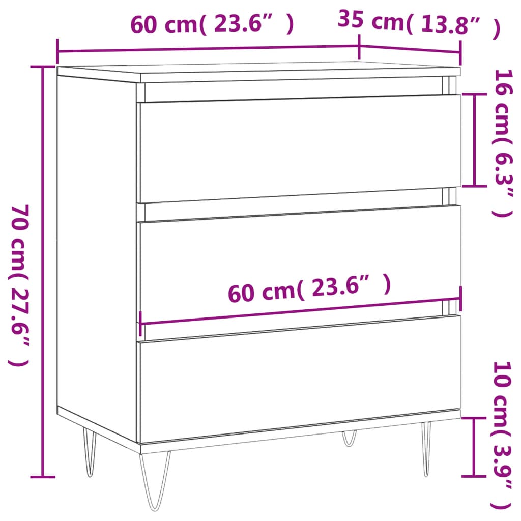 vidaXL Komoda siva sonoma 60x35x70 cm inženirski les