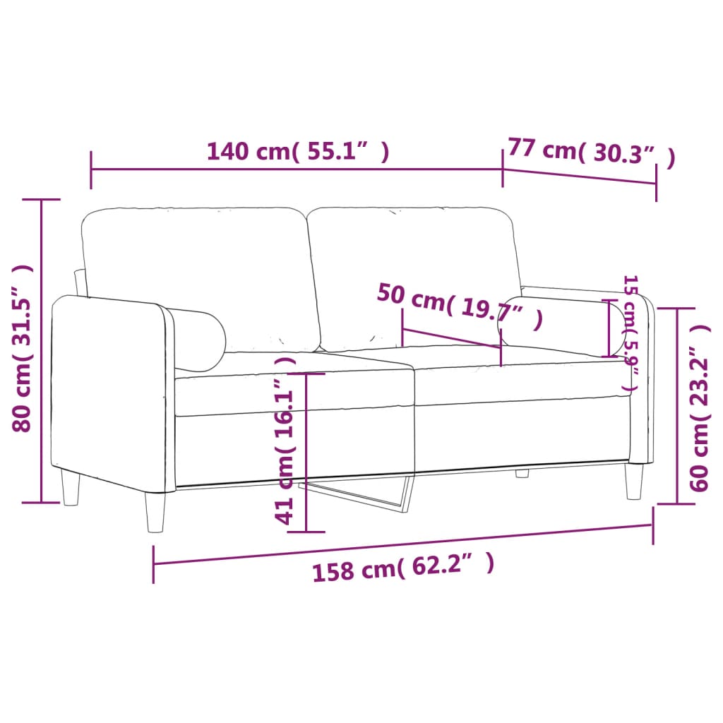 vidaXL Kavč dvosed z okrasnimi blazinami svetlo siv 140 cm žamet