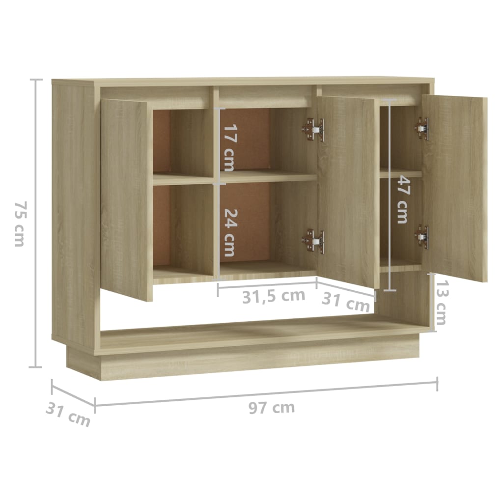 vidaXL Komoda sonoma hrast 97x31x75 cm iverna plošča