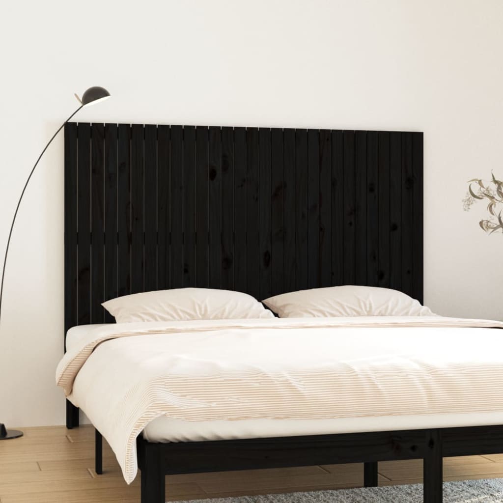 vidaXL Stensko posteljno vzglavje črno 185x3x110 cm trdna borovina